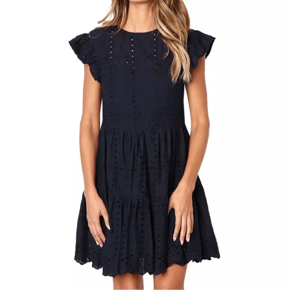 NEW*Eyelet A-Line Dress (Navy, Burgundy & Hunter Green)